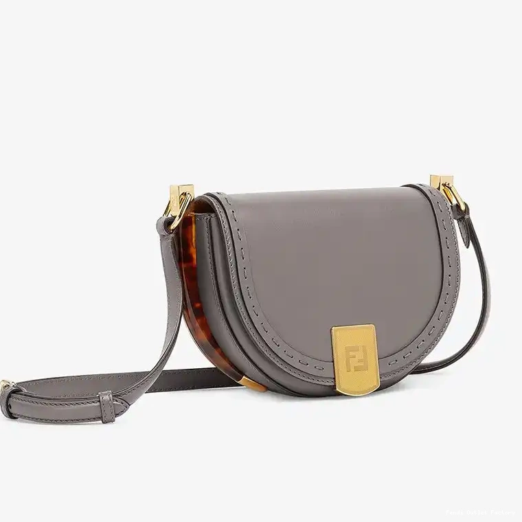 Vintage HOT ROMA Moonlight Bag Logo Calf Leather Grey Fendi In 0427